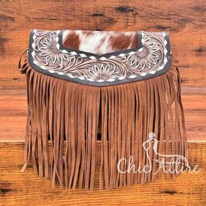 กระเป๋าสะพายไหล่ลายดอกไม้หนังกลับประดับด้วยเครื่องมือทำมือใหม่ - Product Image 1