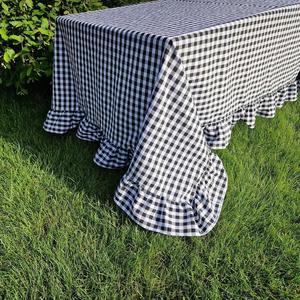 Nappe à volants en lin rouge | Grand motif vichy et à rayures | Couleur naturelle personnalisée | Linge de salle à manger pour mariage, fête et cadeau - Product Image 4