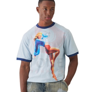 เสื้อยืดคอกลมสำหรับผู้ชายเสื้อยืดบ็อกซี่เฟอร์พิมพ์ลายตามสั่ง - Product Image 1