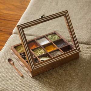 Handcrafted Wooden Spice Box with Dividers <b>for</b> <b>Organized</b> Storage of <b>Kitchen</b> Spices Herbs Seasonings and Condiments - Product Image 1