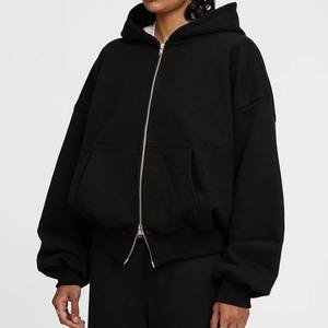 เสื้อฮู้ดดี้ทรงบ็อกซี่แบบซิป ผ้าคอตตอนหนานุ่ม 100% แบบครอปสำหรับผู้ชาย ผ้าเฟรนช์เทอร์รี่ แบบสวมหัวมีซิป - Product Image 5