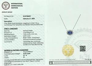 Collar de Cadena de Oro Sólido de 14K con Certificado IGI, con Tanzanita Natural de Corte Ovalado de 7x5mm y Halo de Diamantes, para Fiestas, Bodas o Regalos - Product Image 3