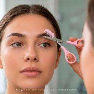 Tijeras para Cejas Generica PT 0514 de Acero Inoxidable con Cuchilla Redondeada y Guía de Peine para Maquillaje Profesional, Corte Preciso, Belleza Premium - Product Image 3