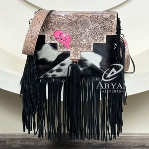 High Quality Manufacturers Hand Tooled Leather Fringe Crossbody Bags Large Capacity Genuine Cowhide Leather Women's Shoulder Bag - Product Image 1