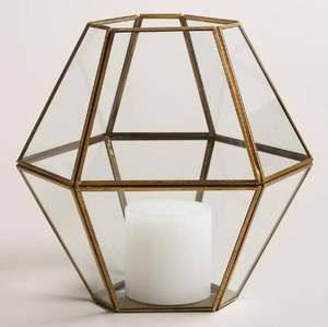 Farol de Vela Cuadrado Geométrico de Metal Dorado Desgastado, Ecológico, para Decoración Navideña y de Pascua, Uso en Interiores y Exteriores - Product Image 3