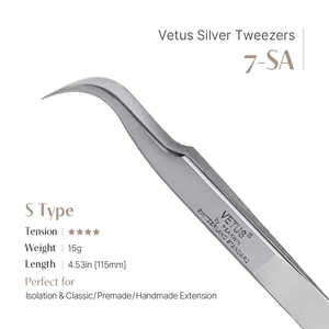 Pince à épiler Vetus 7-SA en acier inoxydable argenté en forme de S, courbée pour volume de cils, avec pointes en fibre et pointe fine pour maquillage des yeux - Product Image 2