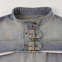 Haut court personnalisé veste en jean décontracté singe lavé col montant manteaux Y2K Vintage ceinturé vêtements d'extérieur pour femmes