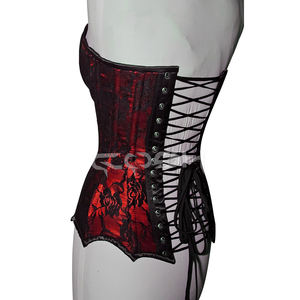 Corsé de moda victoriano elegante con escote corazón, con varillas de acero y superposición de encaje floral negro - Product Image 5