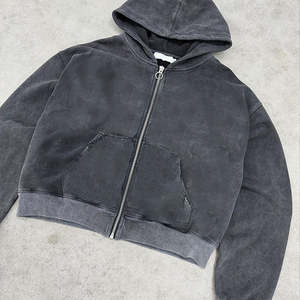Custom Heavyweight 100% Cotton French Terry <b>Hoodie</b> Quality <b>Black</b> 480 500 550 600 Gsm <b>Zip</b> up Stone Acid Wash Winter <b>Hoodie</b> - Product Image 1