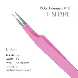 Pince à épiler rose en forme de F pour extensions de cils, applicateur de haute précision à pointes affûtées, pour une pose précise de cils en grande quantité - Product Image 2