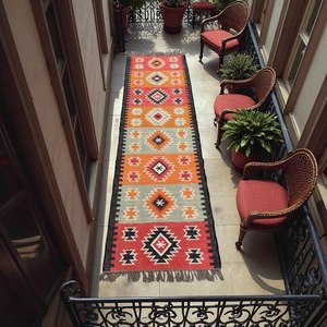 Tapis de couloir en laine et jute 5x8 Kilim, couleur personnalisable, fait main, motif géométrique, lavable, poils moyens épais, décoration d'intérieur toute saison - Product Image 3