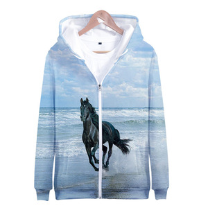 Sweat à capuche court avec fermeture éclair complète polaire surdimensionné lourd hiver sweat à capuche zippé personnalisé cheval impression sweat à capuche avec fermeture éclair - Product Image 1
