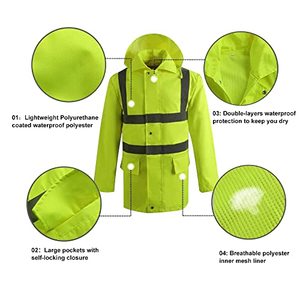 Veste de pluie de sécurité personnalisable, légère, imperméable, réfléchissante argentée, en polyester, avec support de logo, coupe-vent haute performance - Product Image 3