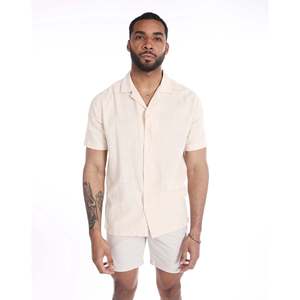 Fentes latérales et coupe droite Taille Empire Chemise hawaïenne Chemise en coton coupe régulière Chemise en coton sable pour homme - Product Image 1