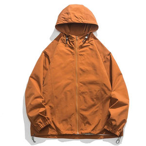 Veste Coupe-Vent Noir Rouge à Fermeture Éclair pour Homme-Imperméable Couleur Solide Veste Coupe-Vent Décontractée à Capuche pour Extérieur - Product Image 3