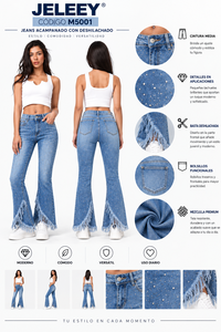 Jeans Rectos de Cintura Media para Mujer con Dobladillo Deshilachado con Lentejuelas, Denim Desgastado, Estilo Casual Y2K, Moda Urbana, Ropa Sencilla de Primavera - Product Image 1