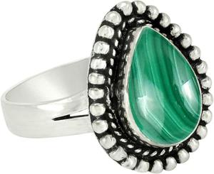 Bague de mariage en argent sterling 925 massif, faite à la main, avec pierre précieuse en agate de couleur verte en forme de goutte d'eau - Product Image 2