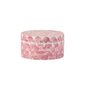 Mother of Pearl Jewelry <b>Box</b> Handmade Pink Shell Inlay <b>Round</b> Storage <b>Box</b> Luxury Decorative <b>Gift</b> <b>Box</b> Wholesale Vietnam - Product Image 1