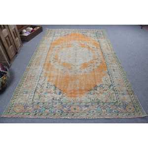 Tapis turc, grand tapis de 5,8 x 9,4 pieds, tapis en laine orange et bleu - Product Image 2