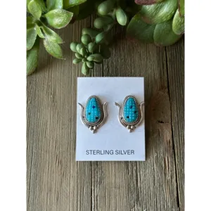 Zuni Handmade Turquoise & <b>Sterling</b> <b>Silver</b> Bezel Set <b>Stud</b> <b>Earrings</b> - Product Image 5