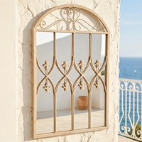 Espejo de Jardín Vintage con Marco Arqueado, Espejo de Pared de Hierro para Exteriores, Estilo Campestre Francés, para Patio, Jardín, Valla, Decoración de Casa de Campo