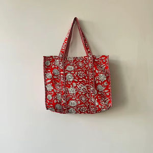 Bolso Tote Jhola de Estilo Bohemio para Mujer, Acolchado de Algodón, Ecológico y Hecho a Mano con Bordado, para Compras y Viajes - Product Image 1