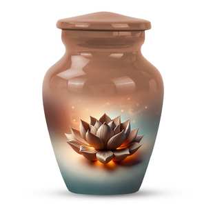 Elegante urna de cremación de flor de loto de metal pequeña de 10 "grande y 3" recuerdo conmemorativo personalizable con cenizas humanas - Product Image 1