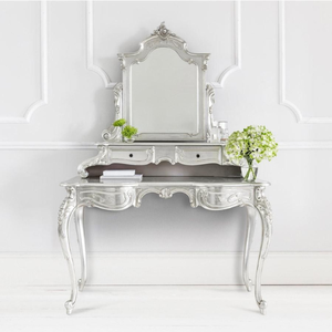 Coiffeuse en bois de teck massif de bonne qualité sculptée à la main avec miroir et tiroirs Mobilier de chambre au design classique et moderne - Product Image 3