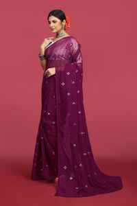 Sari FABZONE S21, Último Diseño, Seda Georgette Pesada con Bordado de Lentejuelas, Tradicional Indio, para Fiestas y Festivales, para Mujer - Product Image 3