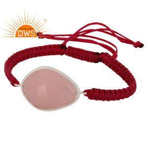 Latest Trending Sterling Silver Rose Chalcedony Gemstone <b>Red</b> Cotton Dori <b>Bracelet</b> Custom Jewelry Manufacturer - Product Image 1