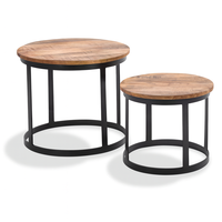 Ensemble de 2 tables basses Akku Art de style industriel antique, faites à la main, en fer durable avec plateau en marbre finition mate, garantie 2 ans