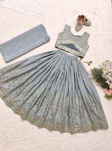 Convierte a tu Hijo en una Estrella Cultural, Ropa Festiva Infantil, Modal Georgette, Fiesta, Muselina Brillante, Lahenga con Estampado Digital - Product Image 5