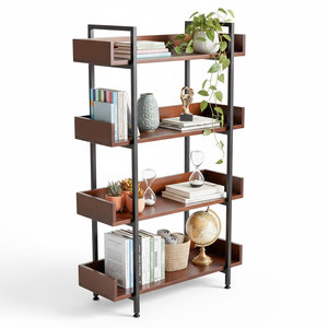 4-tier Wood & Iron Frame Decorative Shelf 80x32x128cm KS68070 Living Room Use Standalone - Product Image 1