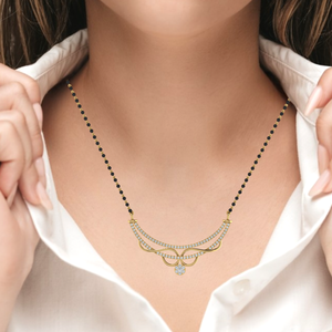 Cadena Mangalsutra Chapada en Oro Blanco de 14K, 100% Plata de Ley, Estilo Vintage de Moda, con Circonita Cúbica, 81 Piedras, 43.0cm - Product Image 1