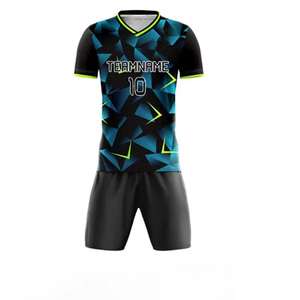 Conjunto de Uniforme de Entrenamiento de Fútbol Unisex Personalizado, Transpirable, de Secado Rápido, Antibacteriano, Elástico, Negro Neón, con Diseño Geométrico, Camiseta y Pantalones Cortos - Product Image 5