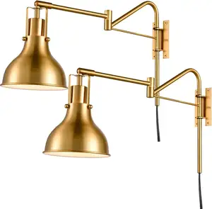 Wall sconces set of two gold swing arm wall lamp modern wall mounted reading light fixture for bedroom bedside living room