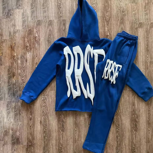 Custom Winter Regular Fit <b>Jogger</b> Sweatsuits Puff Printed Rhinestone Sweatpants Hoodie Set Tracksuit 2 Piece Street Wear 100% - Product Image 3