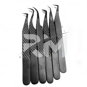 Pinzas de extensión de pestañas con punta de color negro y plasma recubierto de polvo negro RMI y agarre de diamante y punta de fibra - Product Image 6