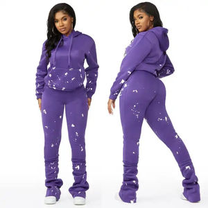 New Arrival Wholesale <b>Women</b> Tracksuit Stacked Pants 2 Piece Sweat Suits for <b>Women</b> Stacked Suit Custom Logo Unisex Customized - Product Image 1