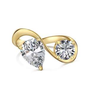 Anillo Chapado en Oro de 18K, Anillo de Plata de Ley 925 con Doble Piedra, Corte Redondo en Forma de Pera Curvada, Anillo de Compromiso y Boda para Regalos de Novia - Product Image 1