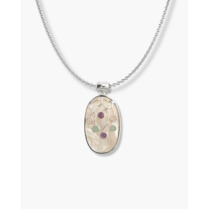 Pendentif Coquillage Ovale - Plaqué Rhodium et Or, Options de Pierres Naturelles (Agate, Améthyste, Onyx) - Product Image 2