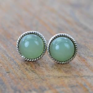 Aqua Chalcedony Gemstone 925 plata esterlina mujer estilo bohemio Stud pendientes chapado en oro tendencia joyería hecha a mano - Product Image 2