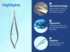 Tijeras de punto de corte Castroviejo, mango de acción de resorte, potencia manual en acero inoxidable disponible en todos los tipos y tamaños - Product Image 3