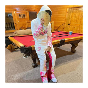 พัฟพิมพ์โลโก้ SweatSuits ผู้ชายสองชิ้นกางเกงแฟลร์วอร์มชุดสูทเหงื่อแห้งเร็วสําหรับผู้ชายขายส่ง OEM ที่กําหนดเอง - Product Image 4