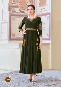 Conjunto de Kurtis antiarrugas de rayón formal para mujer con bordado de algodón medio suave hecho a mano - Product Image 3