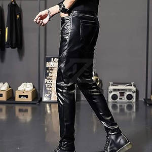 High Quality Casual Wear Men Leather <b>Pants</b> Solid Color Top Selling Streetwear Men Leather <b>Pants</b> - Product Image 4