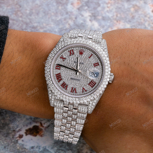 Reloj Moissanite Diamond con ajuste completo de pavé Elegante reloj de pulsera de lujo de acero inoxidable helado para hombres y mujeres - Product Image 4