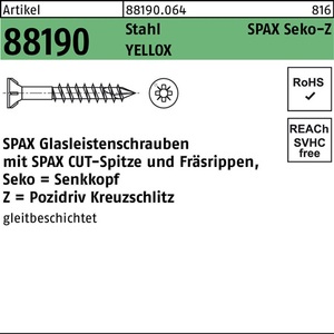 Tornillo para tirador de cristal R 88190 Seko PZ 3.5x40/23-Z2 Sta. Amarillo 200 Piezas. SPAX - Product Image 1