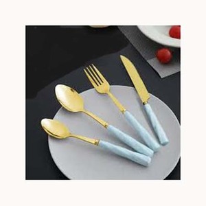 Couverts polis miroir argentés de meilleure qualité avec poignée en résine verte en acier inoxydable fourchette cuillère et couteau ensemble de couverts - Product Image 5