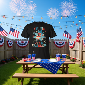 Camiseta para parejas con estampado de I'm His Firecracker para la fiesta del 4 de julio - Product Image 3